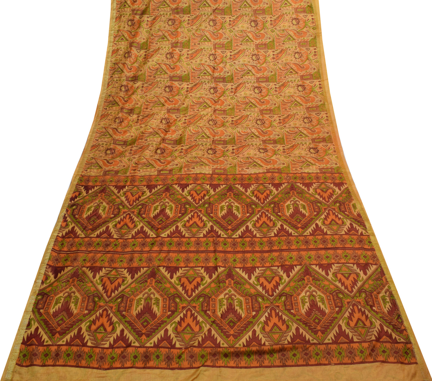 Sushila Vintage Indian Yellow Saree Blend Silk Printed Floral Soft Craft Fabric