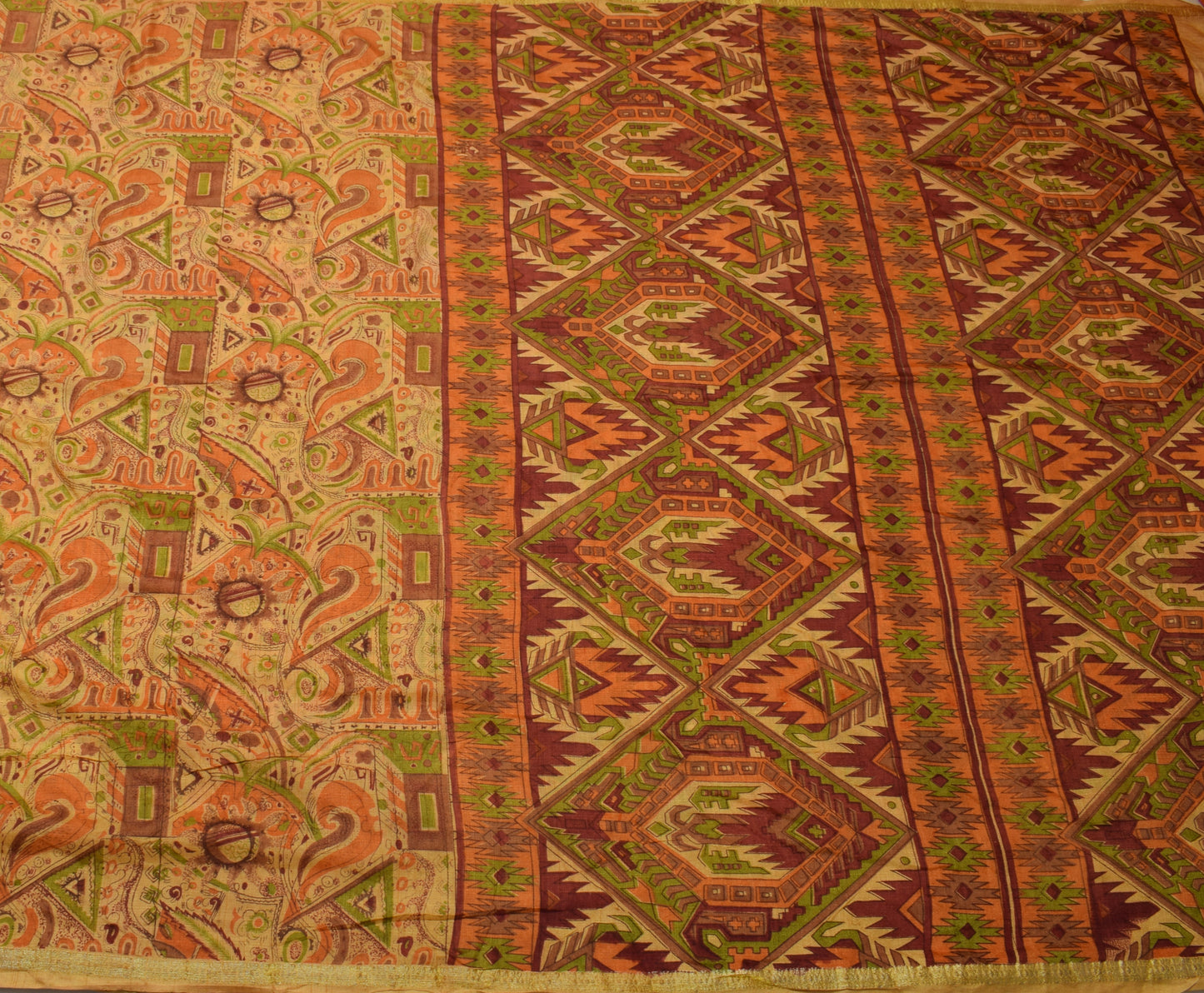 Sushila Vintage Indian Yellow Saree Blend Silk Printed Floral Soft Craft Fabric