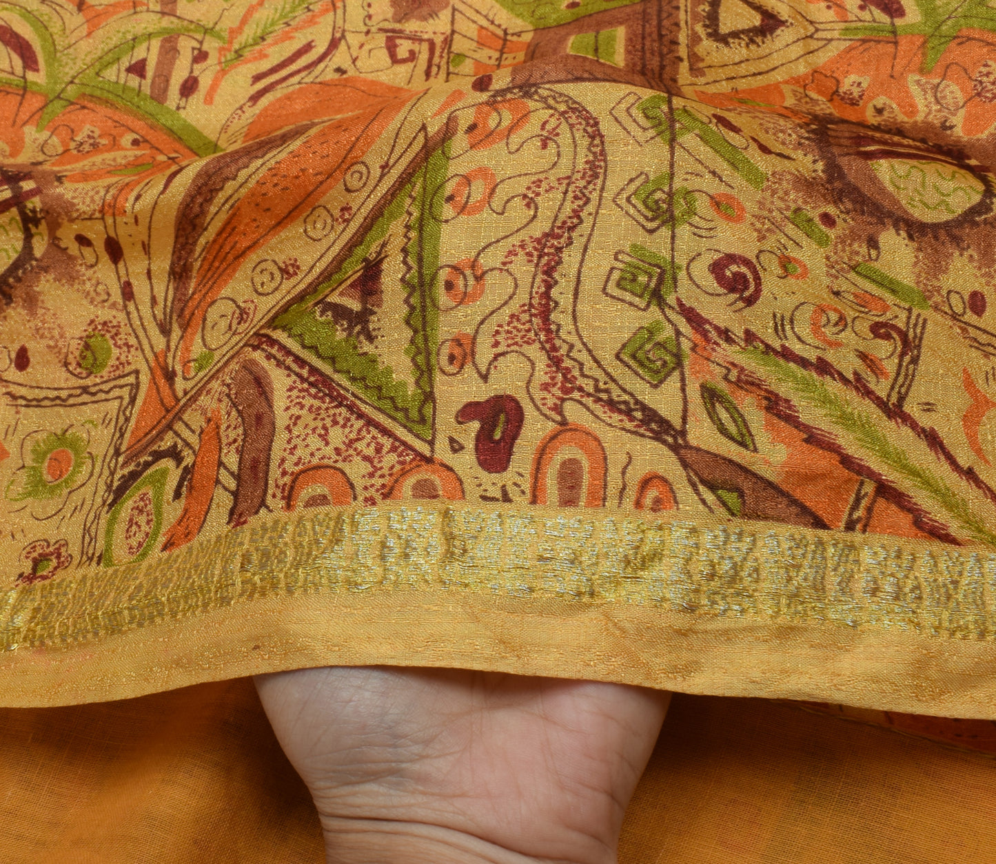 Sushila Vintage Indian Yellow Saree Blend Silk Printed Floral Soft Craft Fabric