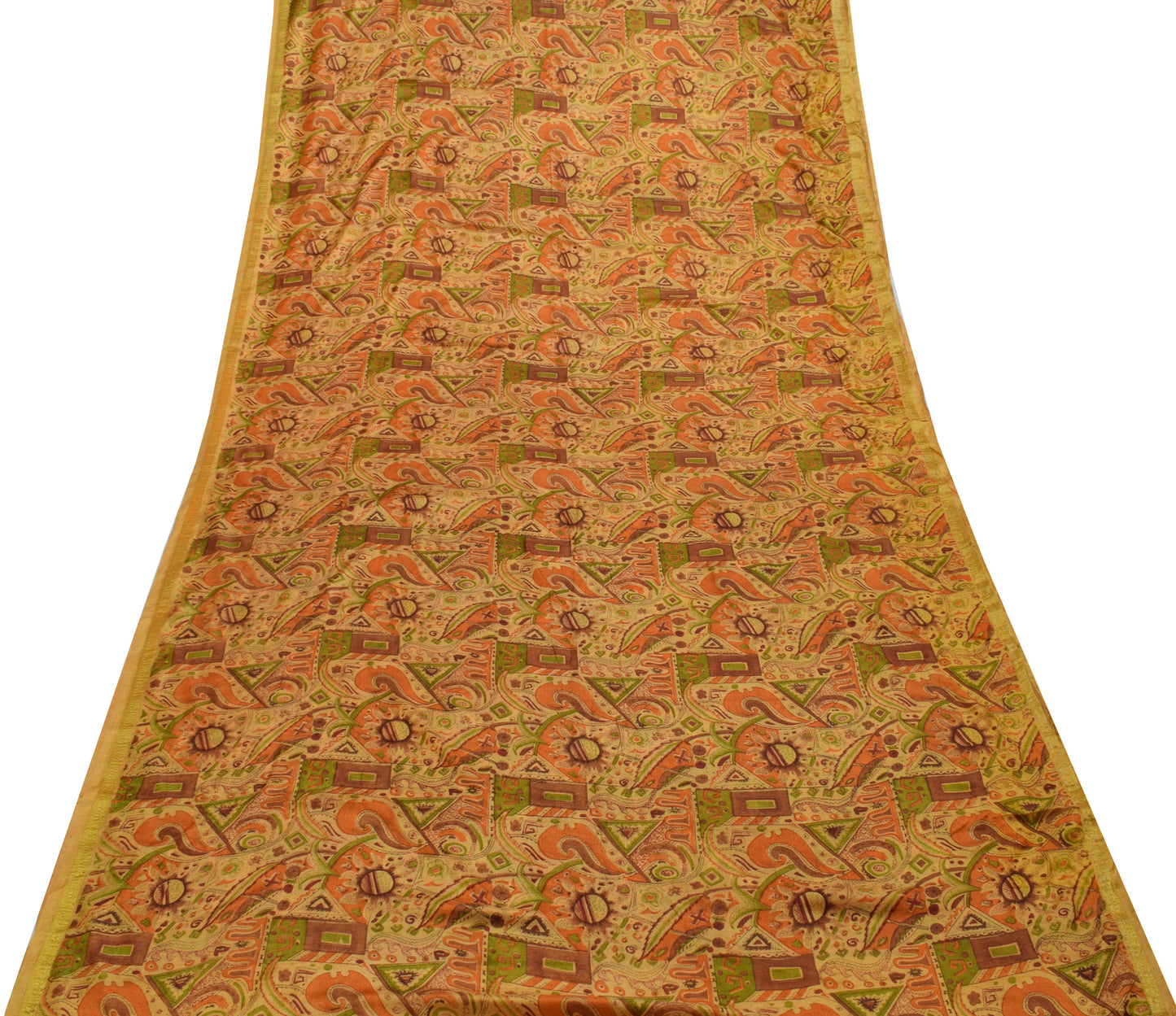 Sushila Vintage Indian Yellow Saree Blend Silk Printed Floral Soft Craft Fabric