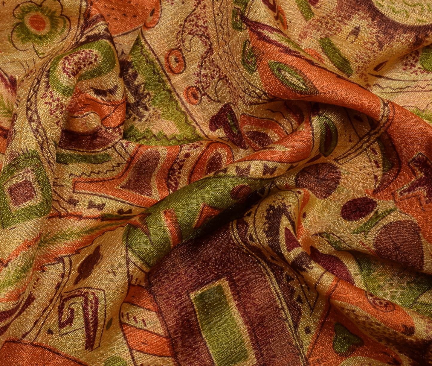 Sushila Vintage Indian Yellow Saree Blend Silk Printed Floral Soft Craft Fabric