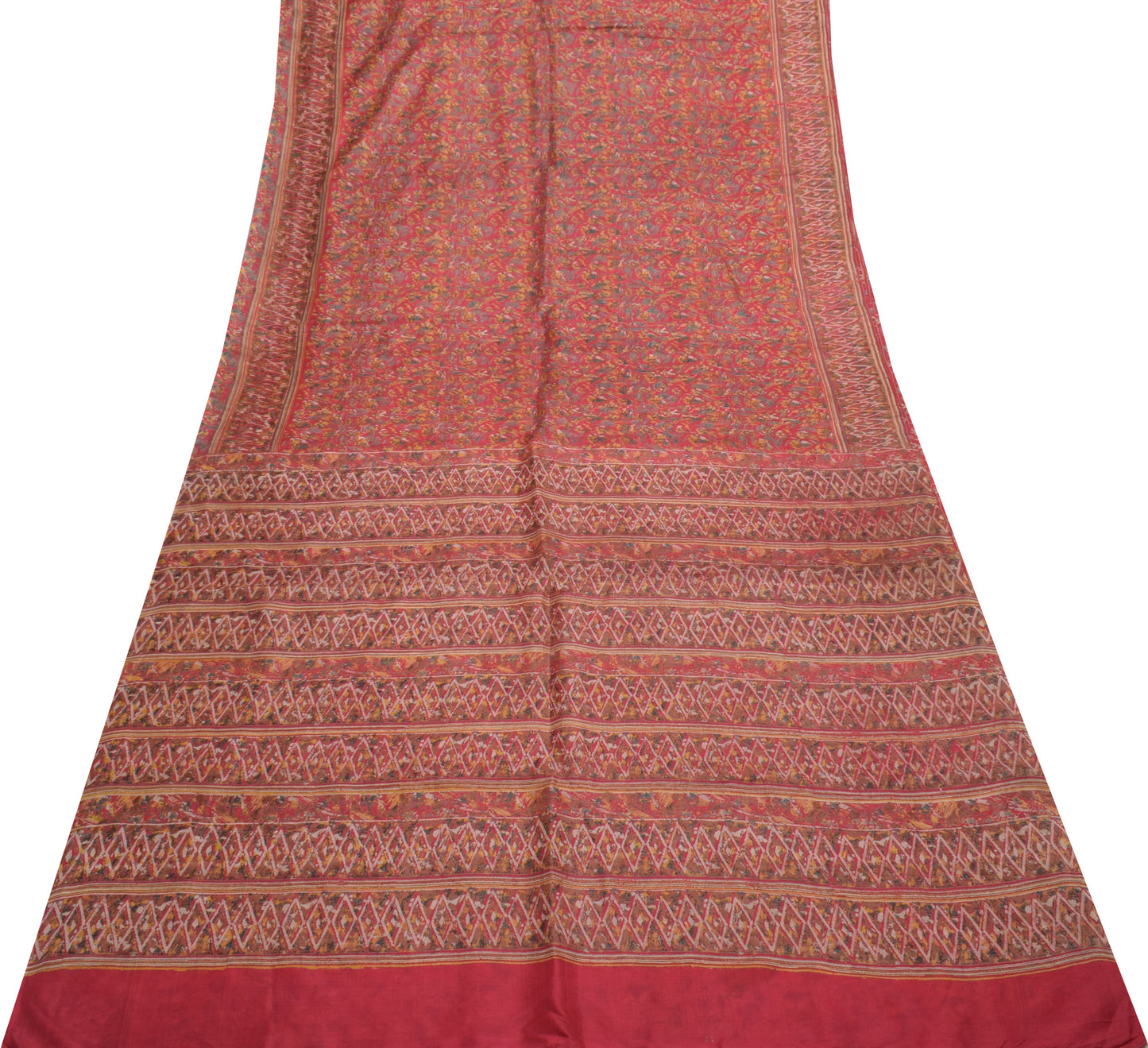 Sushila Vintage Pink Indian Saree 100% Pure Silk Printed Soft Craft Fabric