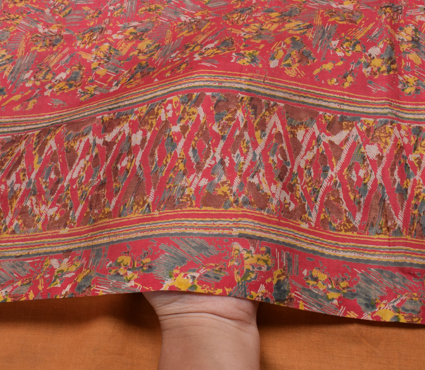 Sushila Vintage Pink Indian Saree 100% Pure Silk Printed Soft Craft Fabric