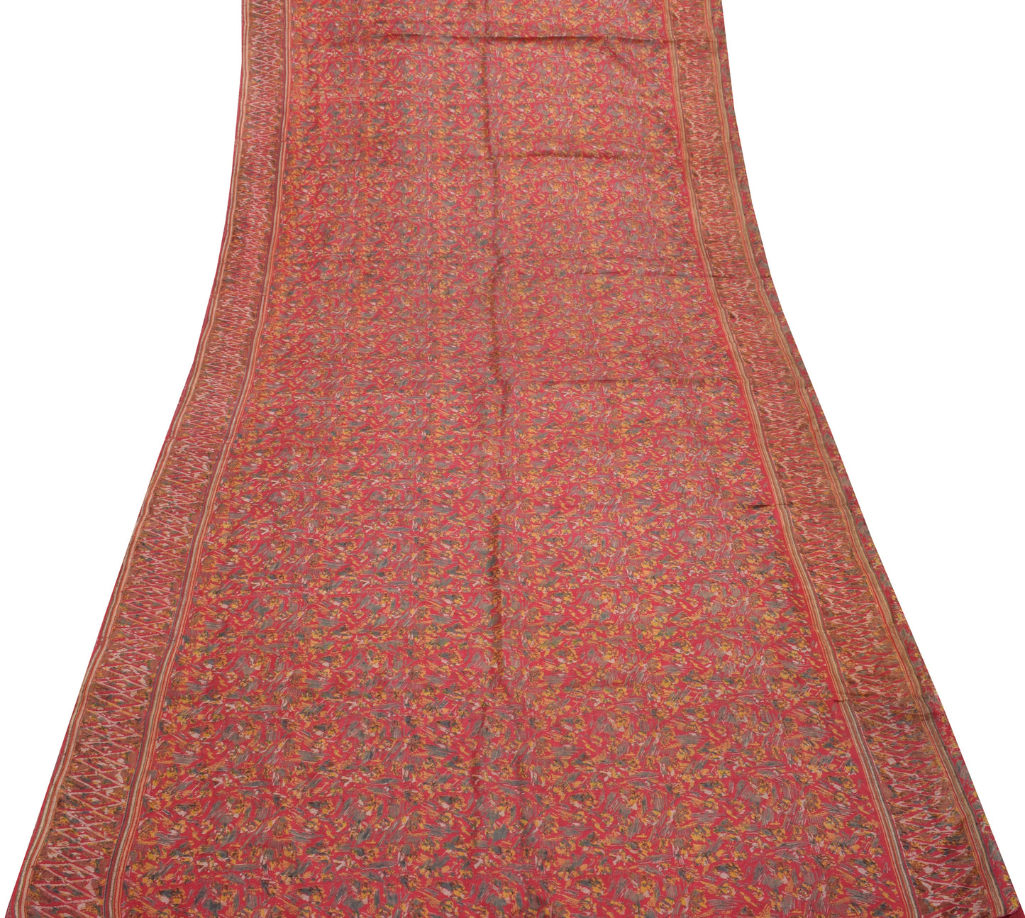 Sushila Vintage Pink Indian Saree 100% Pure Silk Printed Soft Craft Fabric