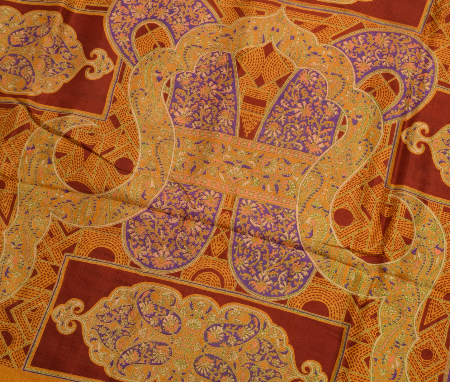 Sushila Vintage Mustard Saree 100% Pure Silk Printed Soft Craft Sari Fabric