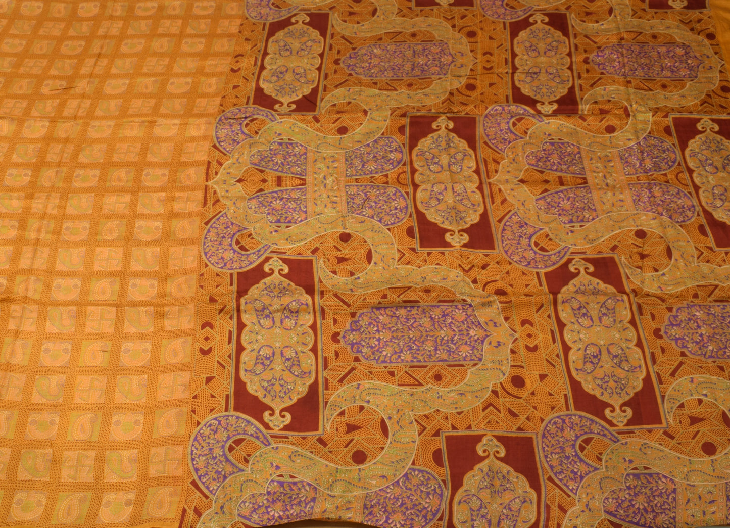 Sushila Vintage Mustard Saree 100% Pure Silk Printed Soft Craft Sari Fabric