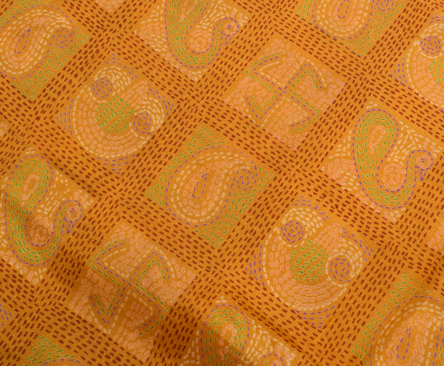 Sushila Vintage Mustard Saree 100% Pure Silk Printed Soft Craft Sari Fabric