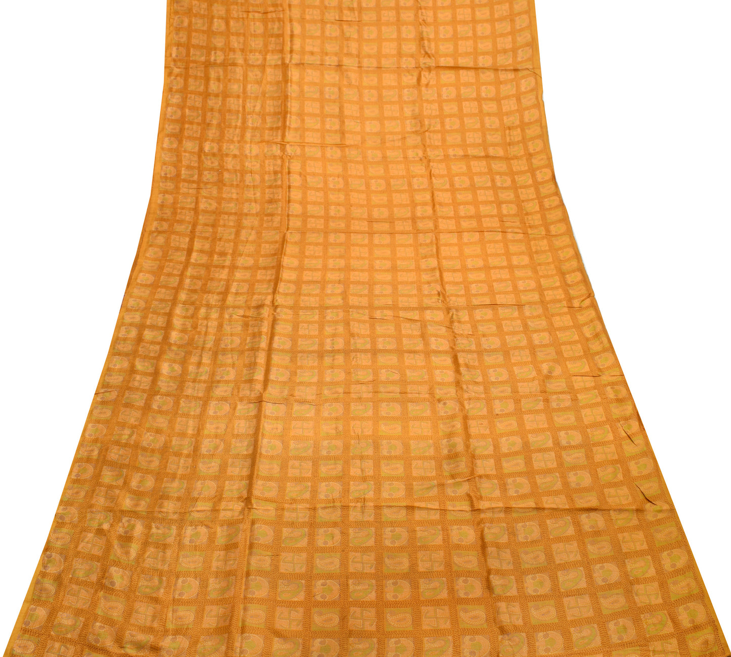 Sushila Vintage Mustard Saree 100% Pure Silk Printed Soft Craft Sari Fabric