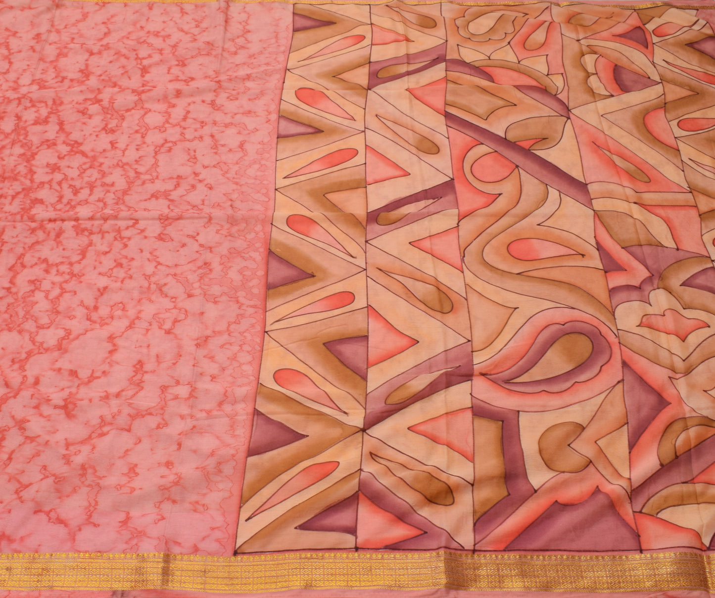 Sushila Vintage Indian Peach Saree Blend Silk Printed  Soft Craft 5 Yard Fabric