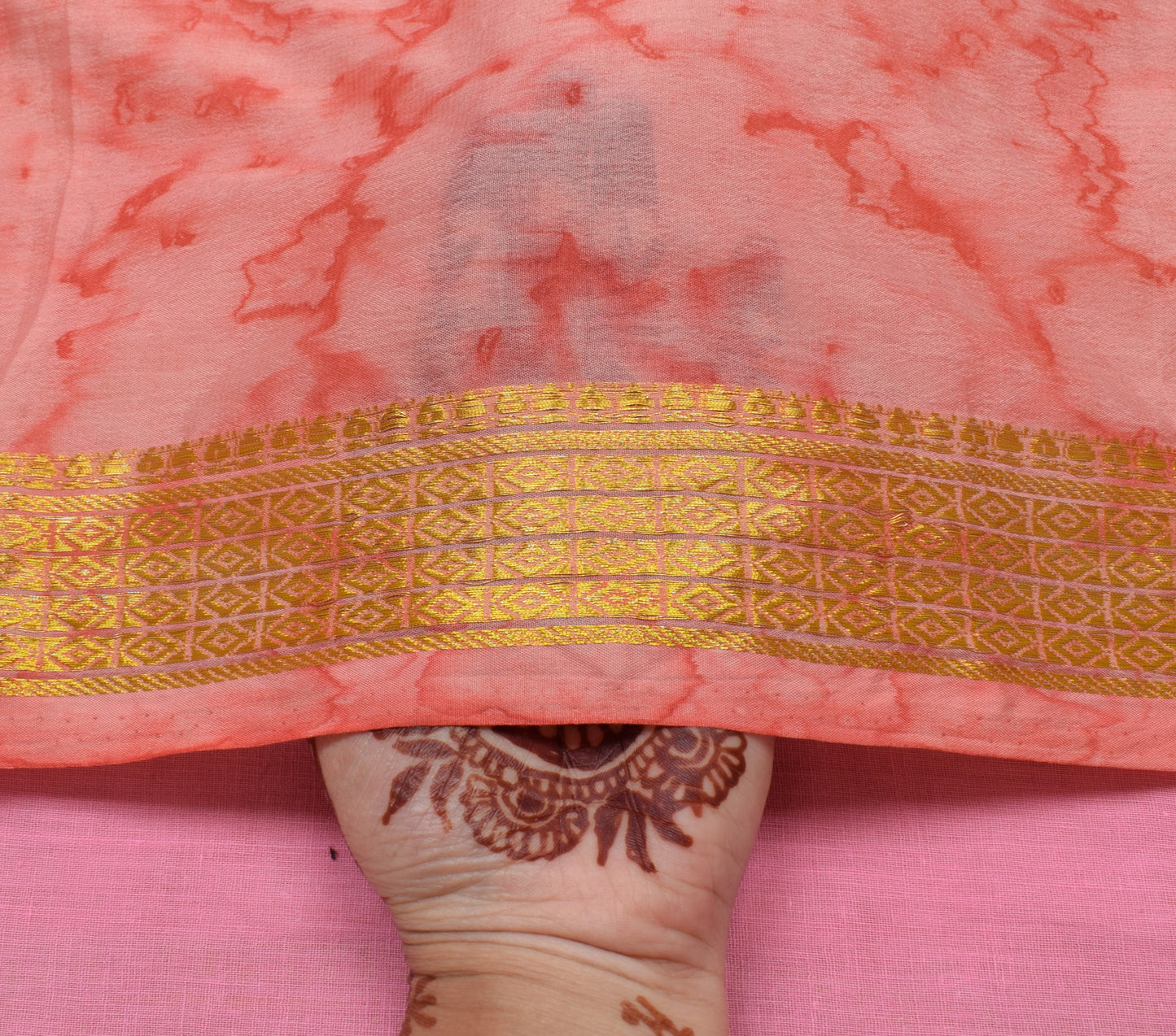 Sushila Vintage Indian Peach Saree Blend Silk Printed  Soft Craft 5 Yard Fabric