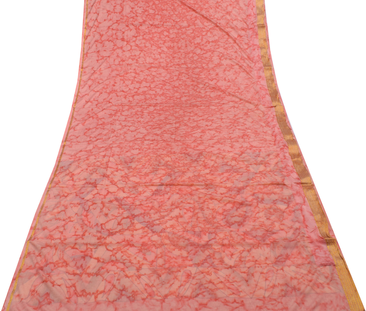 Sushila Vintage Indian Peach Saree Blend Silk Printed  Soft Craft 5 Yard Fabric