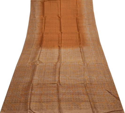 Sushila Vintage Indian Brown Saree 100% Pure Silk Printed Soft Craft Fabric