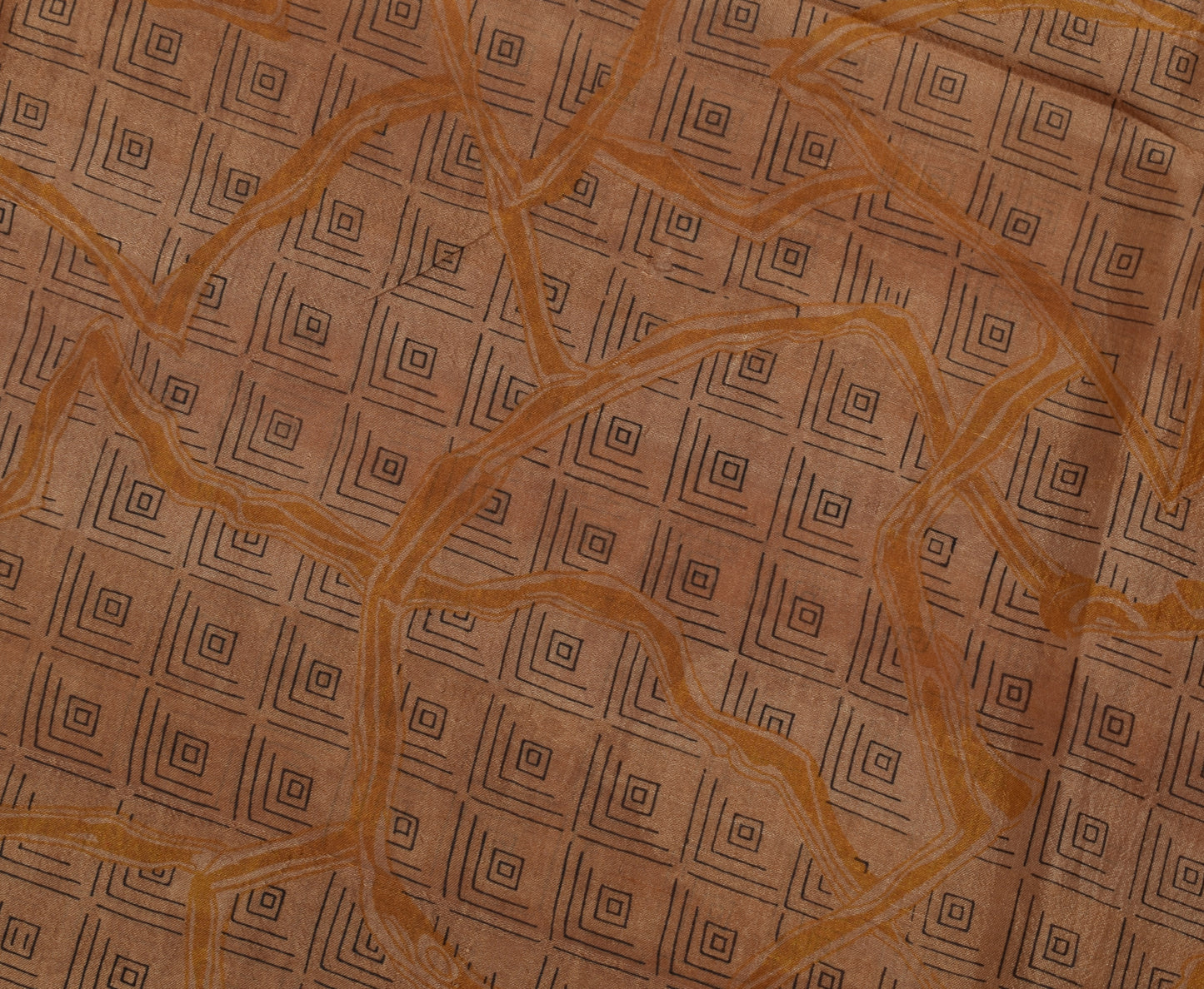 Sushila Vintage Indian Brown Saree 100% Pure Silk Printed Soft Craft Fabric