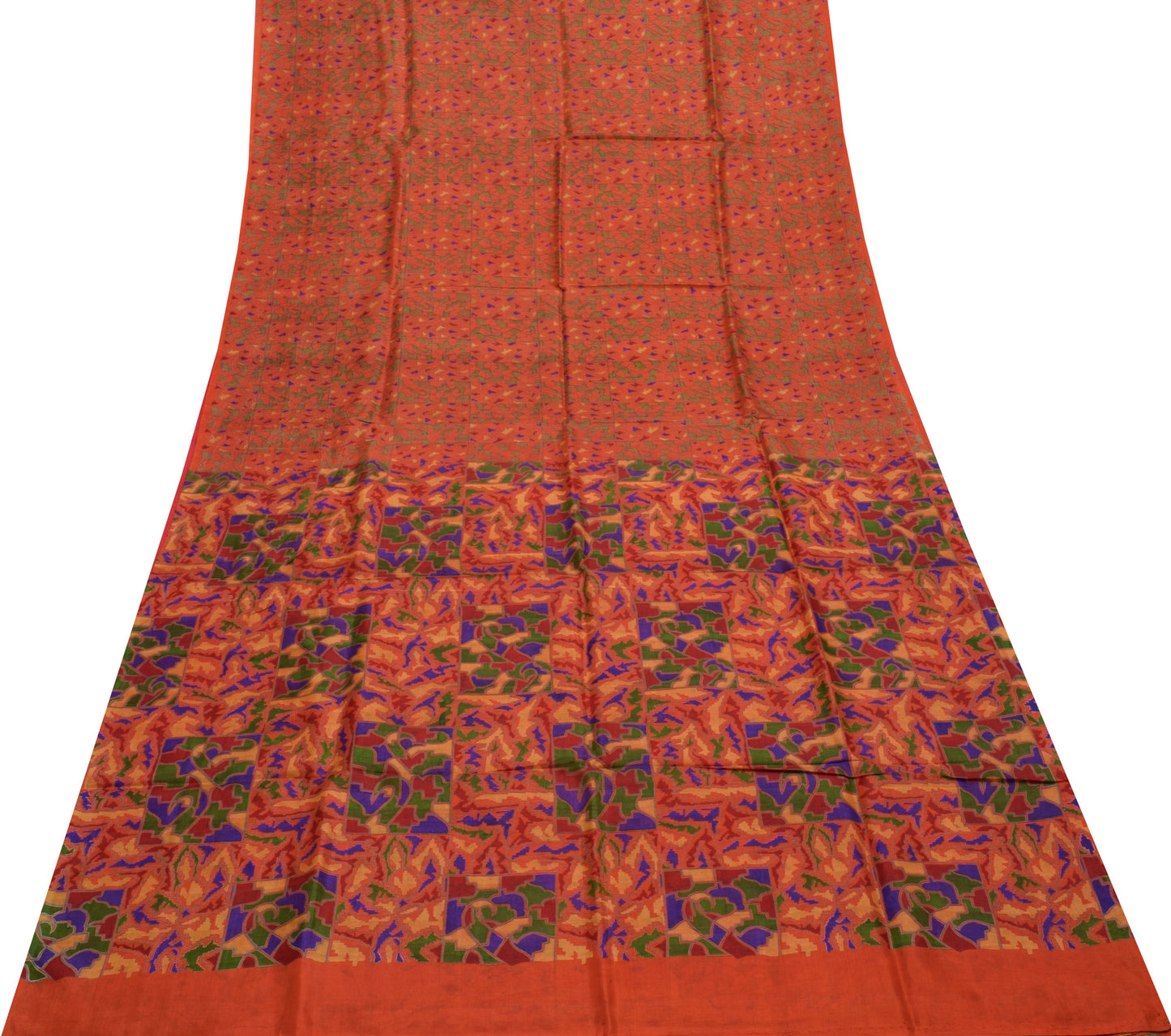 Sushila Vintage Indian Orange Saree 100% Pure Silk Printed Soft Craft Fabric