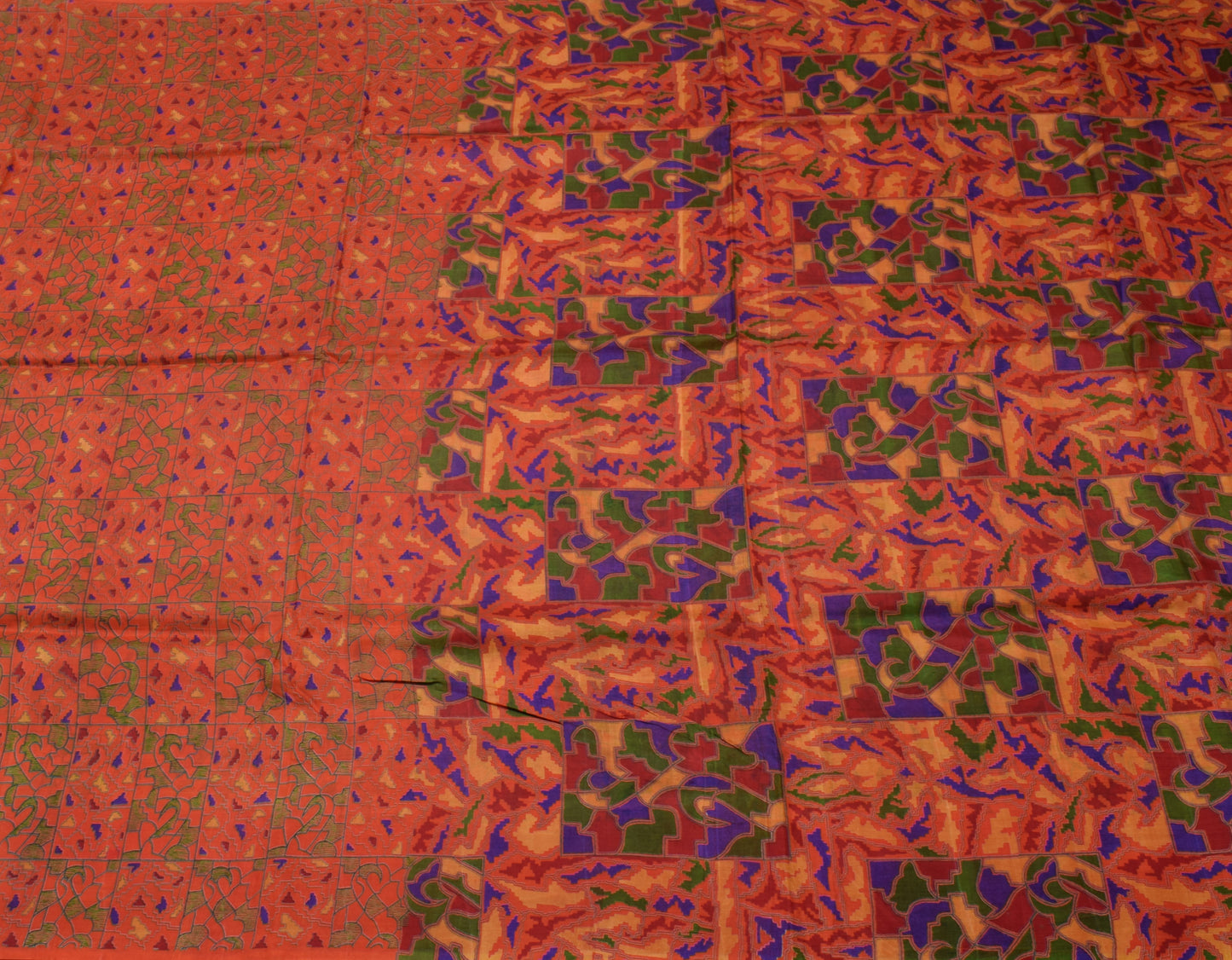 Sushila Vintage Indian Orange Saree 100% Pure Silk Printed Soft Craft Fabric