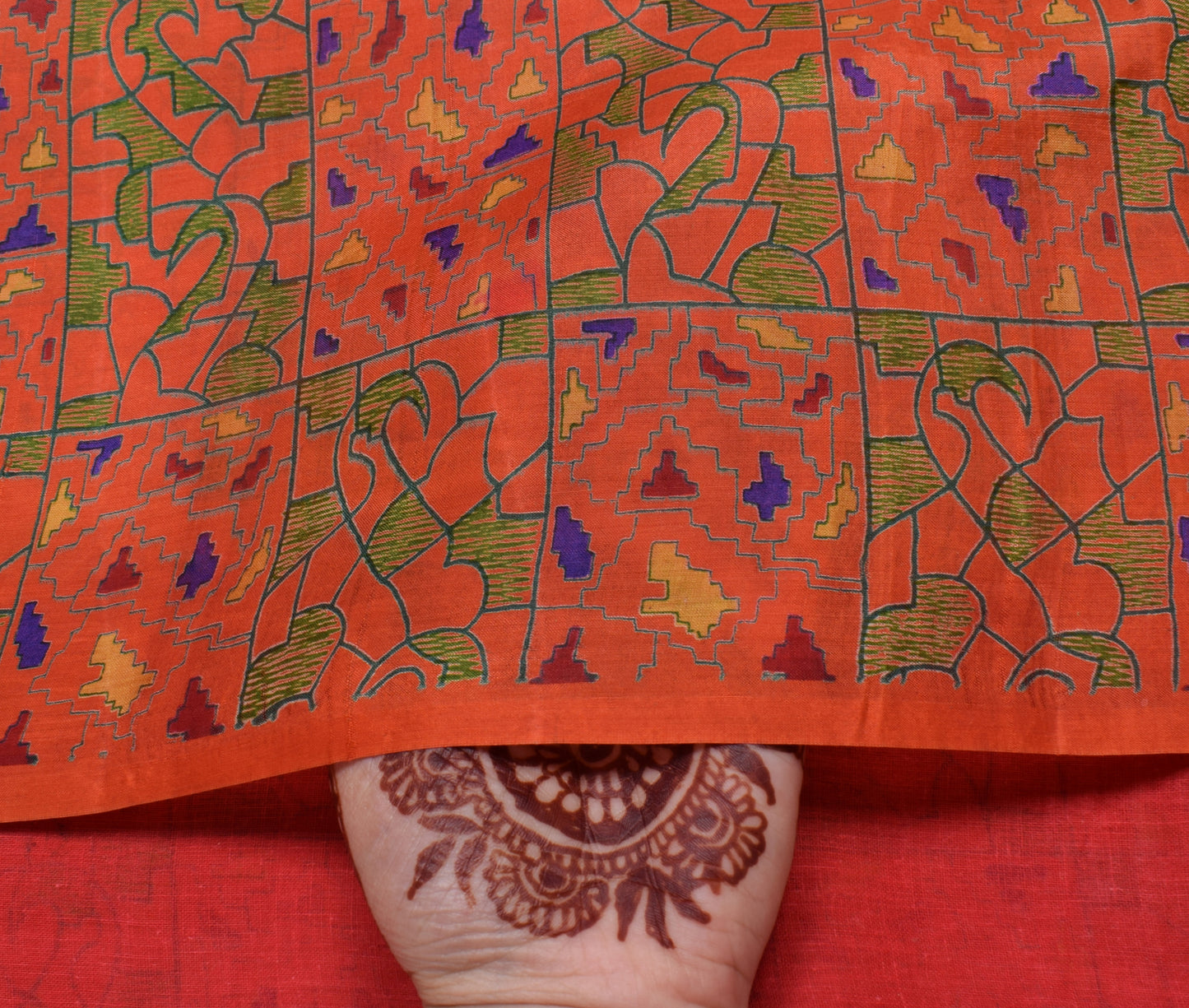 Sushila Vintage Indian Orange Saree 100% Pure Silk Printed Soft Craft Fabric