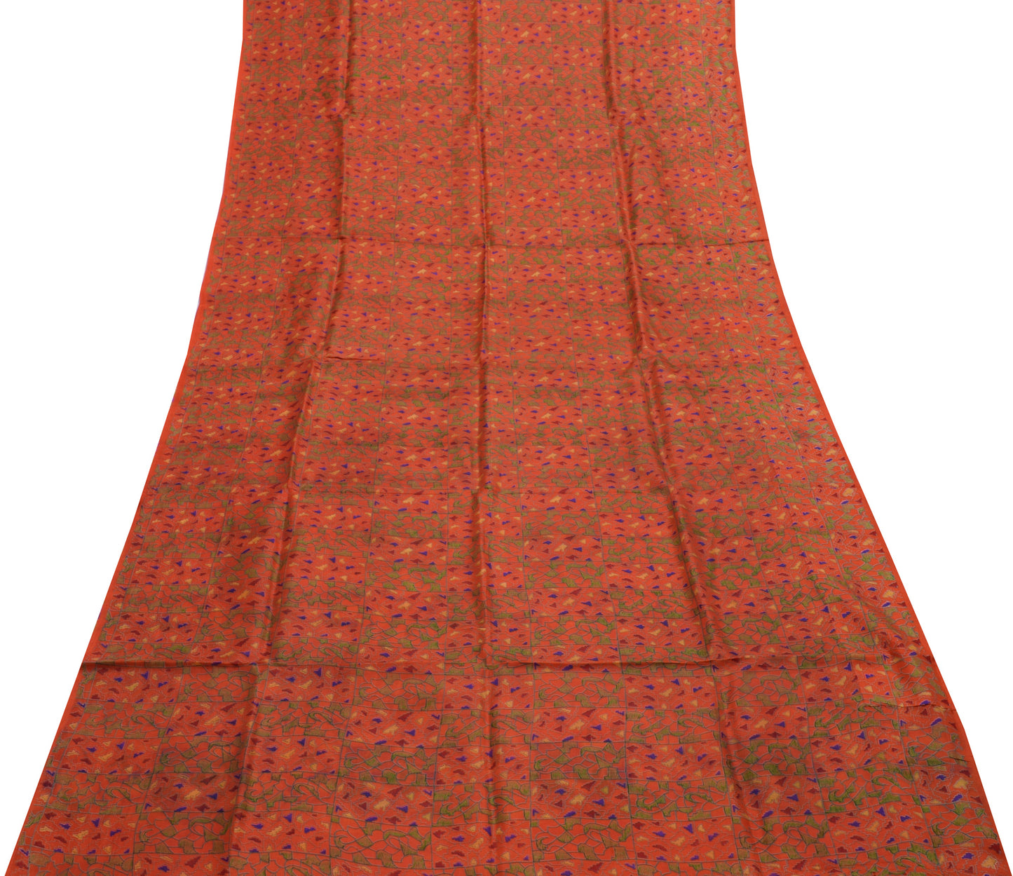 Sushila Vintage Indian Orange Saree 100% Pure Silk Printed Soft Craft Fabric
