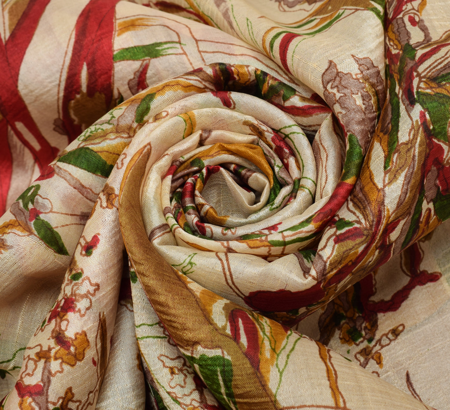 Sushila Vintage Cream Saree 100% Pure Silk Printed Floral Soft Craft Sari Fabric