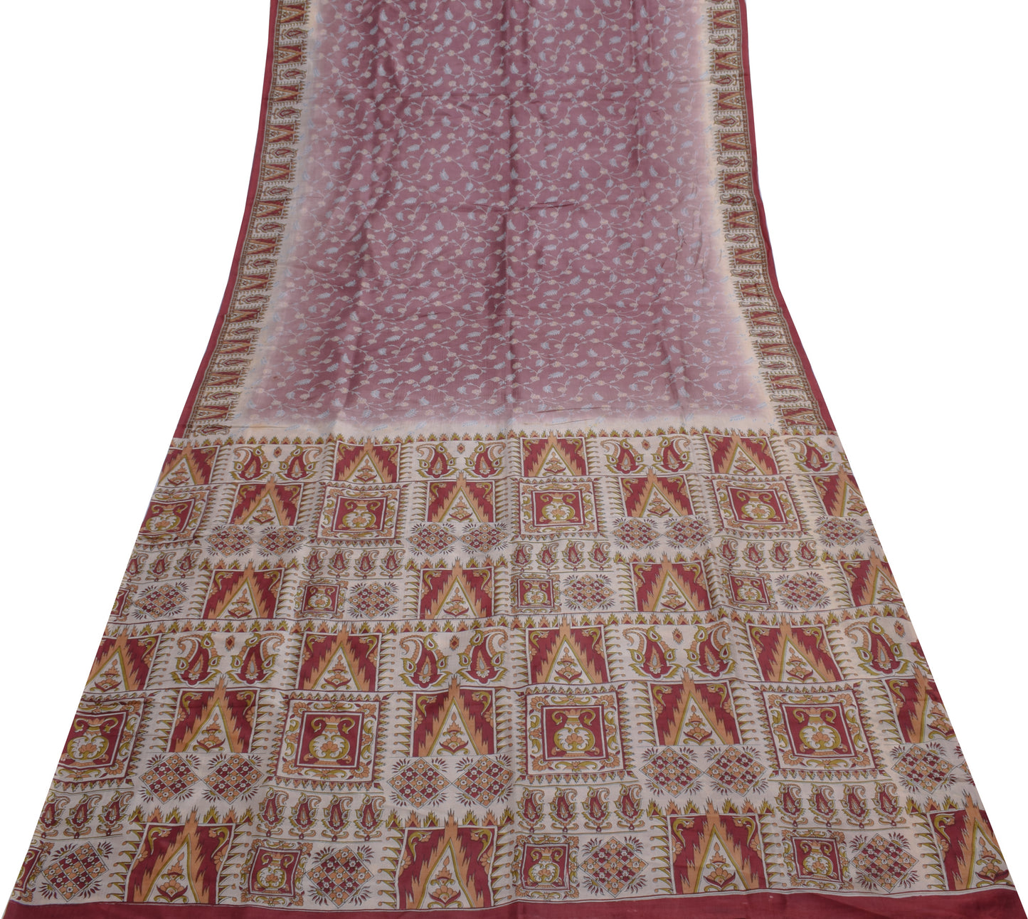 Sushila Vintage Indian Saree 100% Pure Silk Printed Floral Soft Craft Fabric
