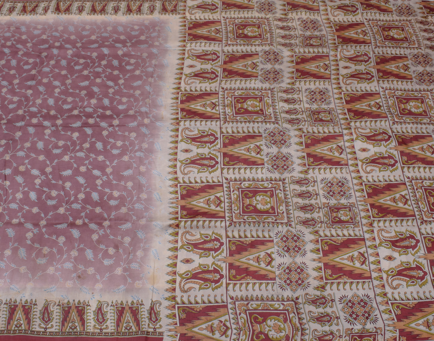 Sushila Vintage Indian Saree 100% Pure Silk Printed Floral Soft Craft Fabric