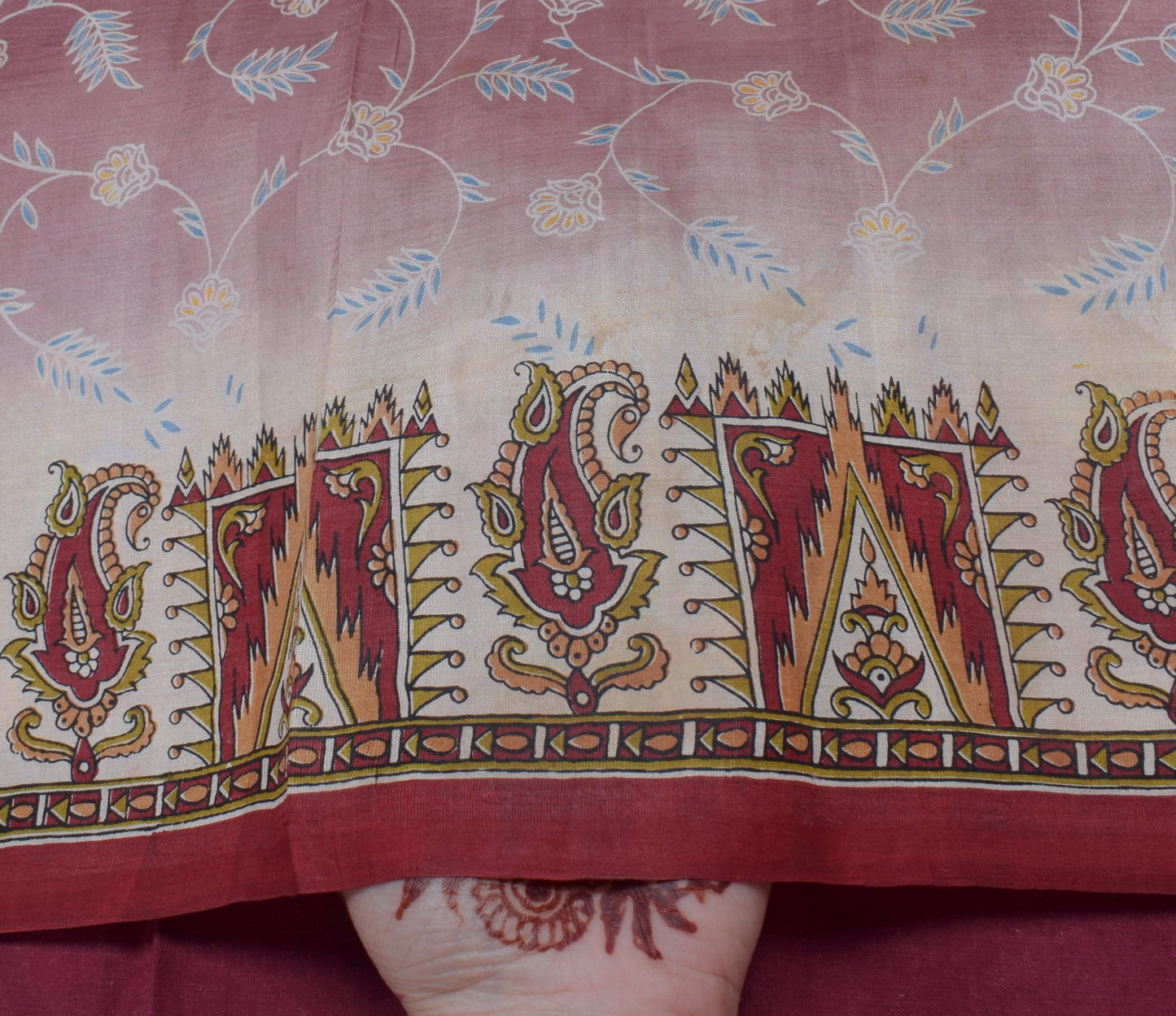 Sushila Vintage Indian Saree 100% Pure Silk Printed Floral Soft Craft Fabric