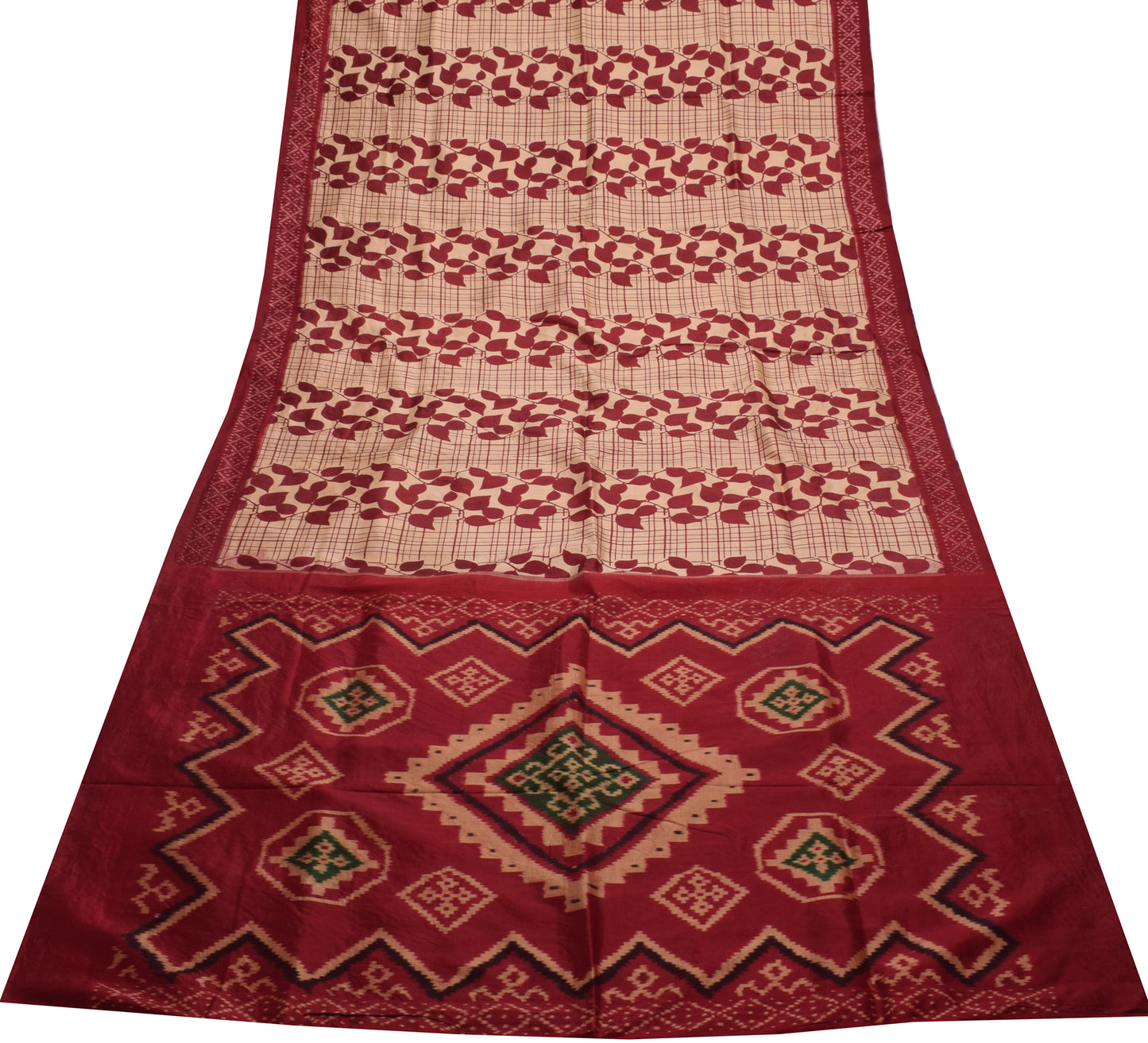 Sushila Vintage Cream Saree 100% Pure Silk Printed 5 Yard Craft Sari Fabric