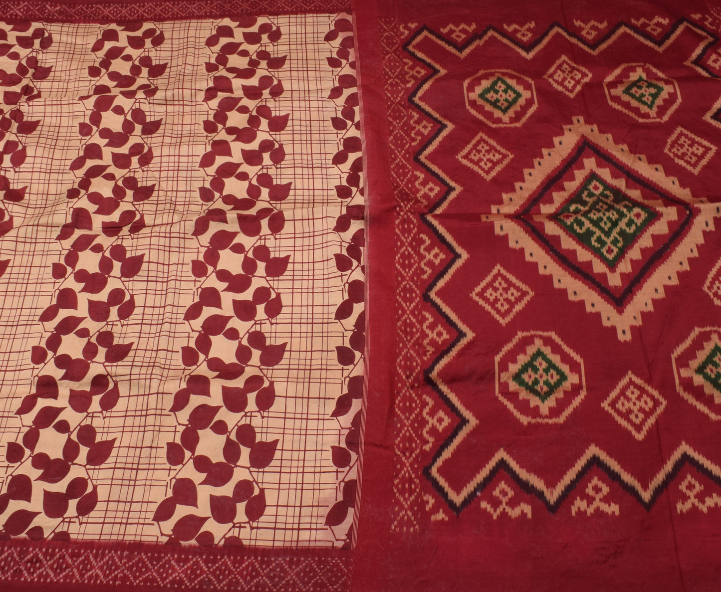 Sushila Vintage Cream Saree 100% Pure Silk Printed 5 Yard Craft Sari Fabric