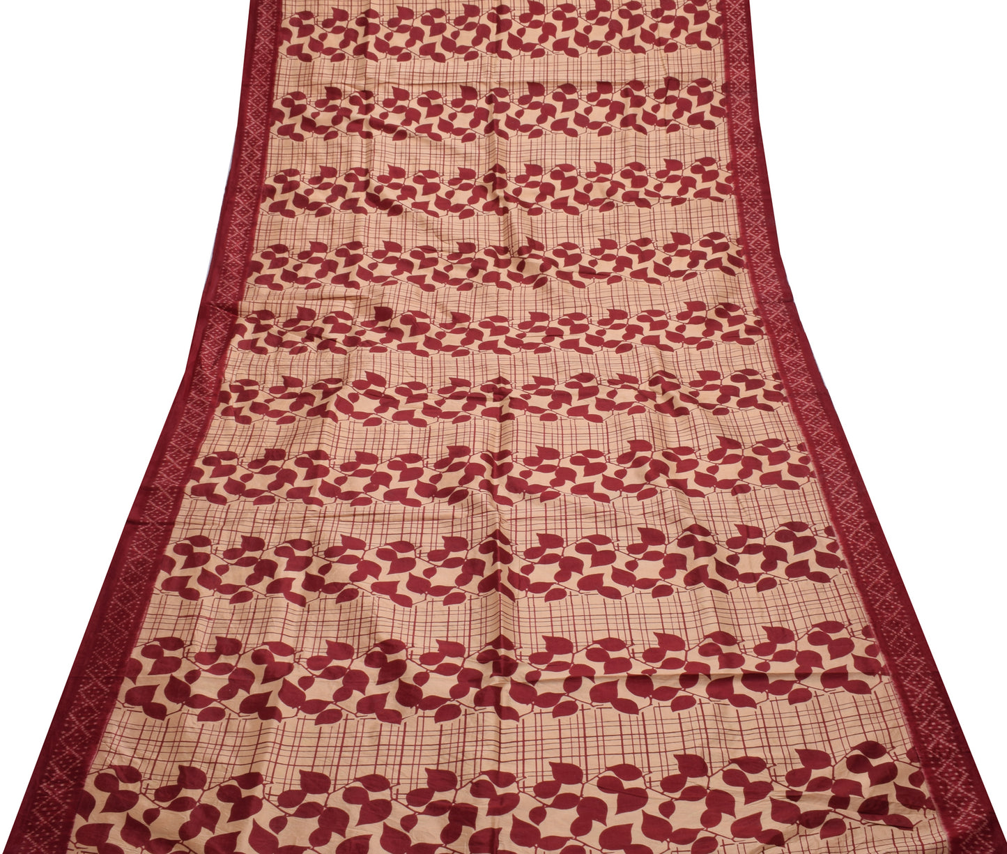 Sushila Vintage Cream Saree 100% Pure Silk Printed 5 Yard Craft Sari Fabric