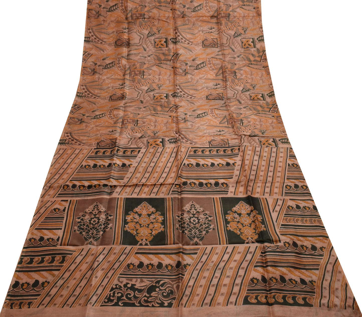 Sushila Vintage Indian Saree 100% Pure Silk Printed Soft Craft 5 Yard Fabric