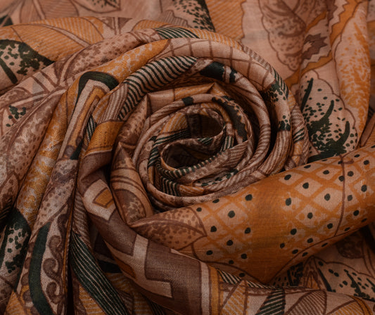 Sushila Vintage Indian Saree 100% Pure Silk Printed Soft Craft 5 Yard Fabric