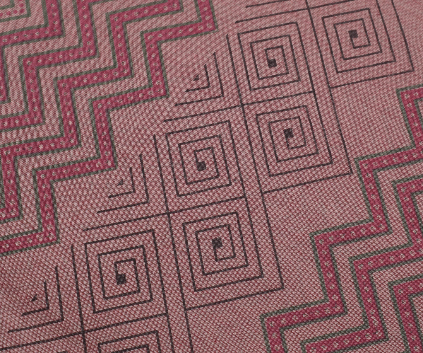 Sushila Vintage Indian Saree Blend Silk Hand Block Printed Zig-Zag Sari Fabric