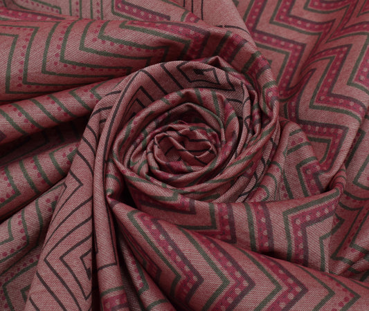 Sushila Vintage Indian Saree Blend Silk Hand Block Printed Zig-Zag Sari Fabric