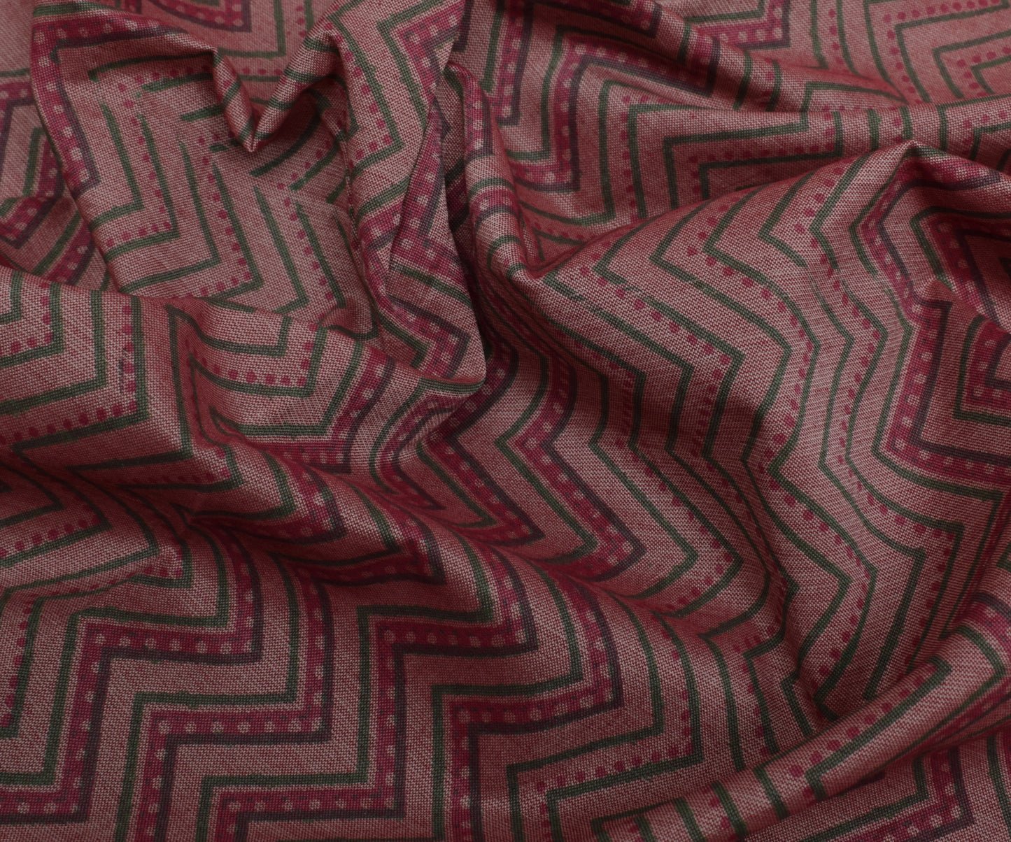 Sushila Vintage Indian Saree Blend Silk Hand Block Printed Zig-Zag Sari Fabric