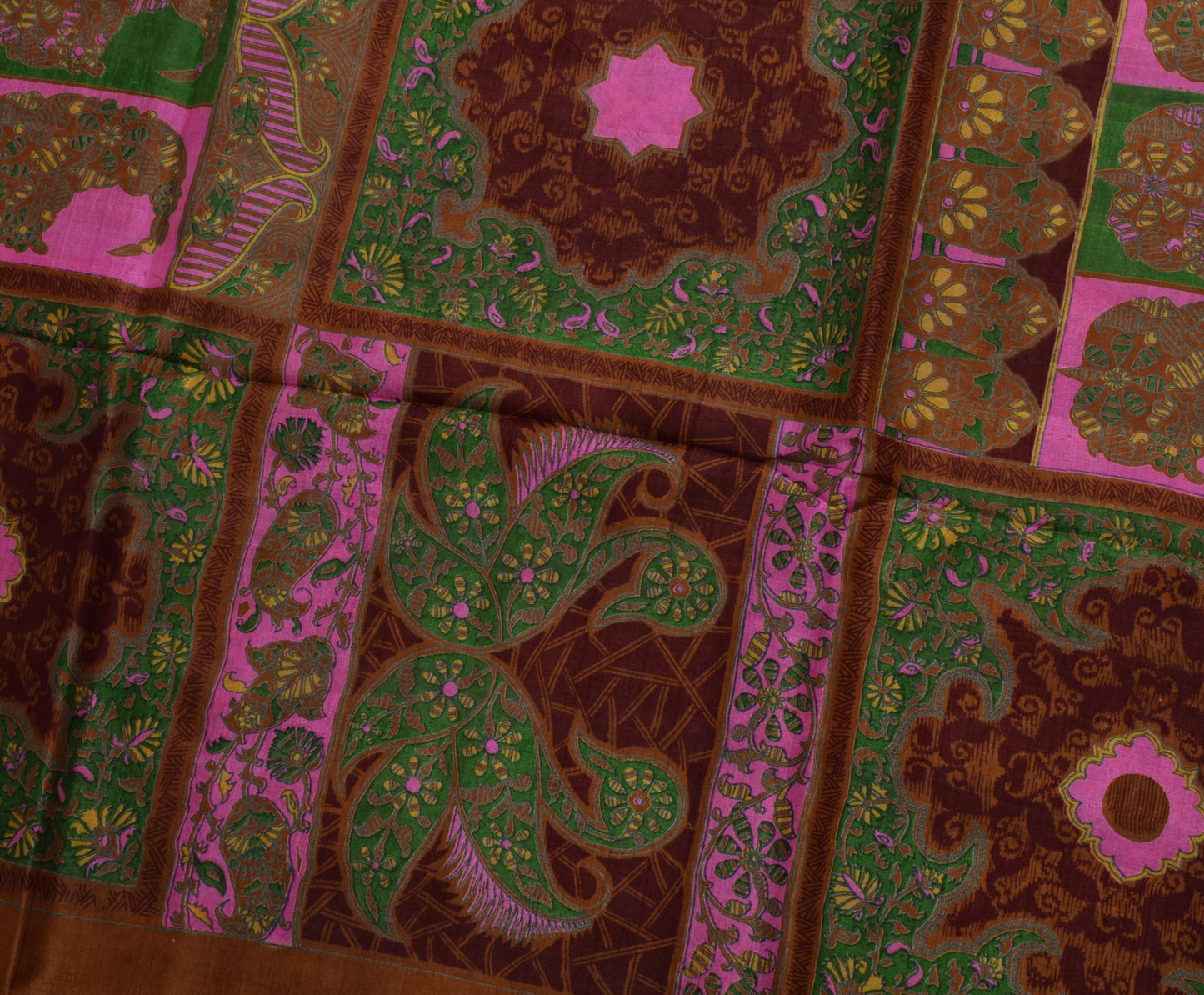 Sushila Vintage Indian Saree 100% Pure Silk Printed Floral Soft Craft Fabric