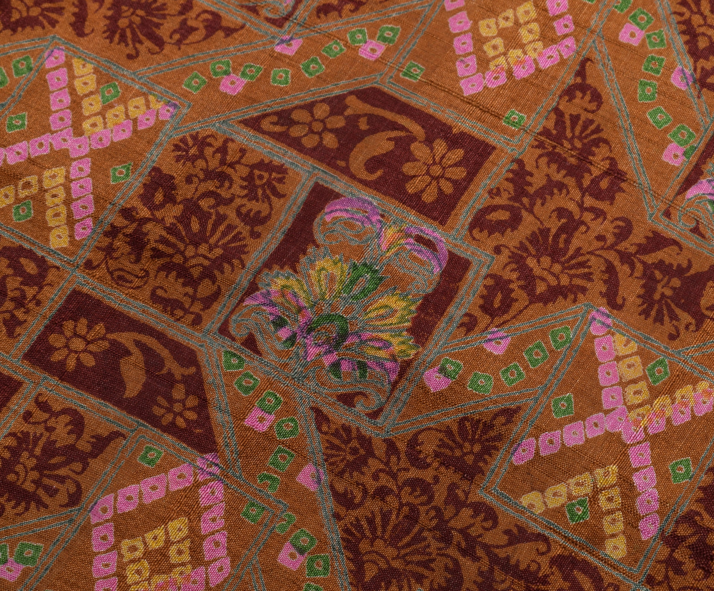 Sushila Vintage Indian Saree 100% Pure Silk Printed Floral Soft Craft Fabric