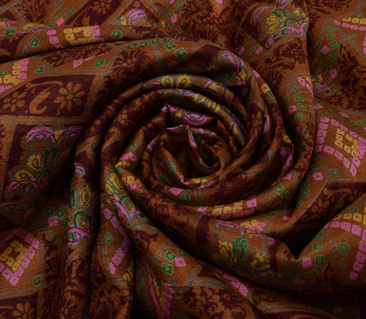 Sushila Vintage Indian Saree 100% Pure Silk Printed Floral Soft Craft Fabric