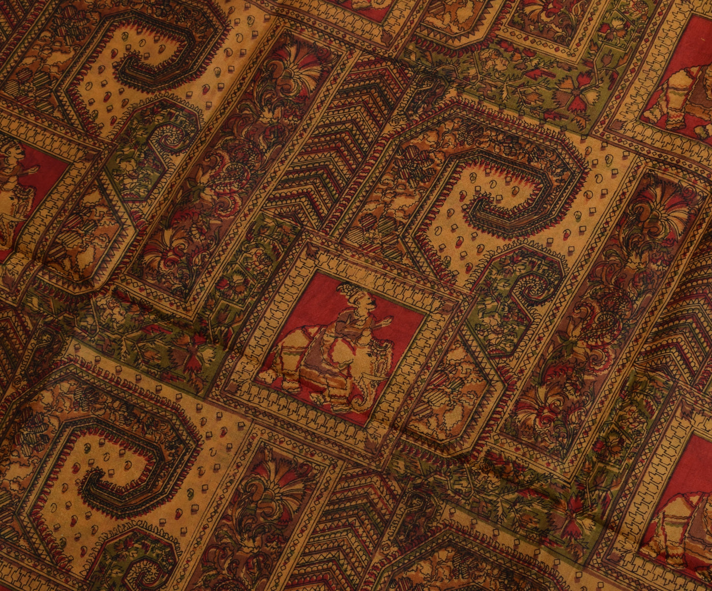 Sushila Vintage Brown Saree 100% Pure Silk Printed Soft Craft 5 Yard Fabric