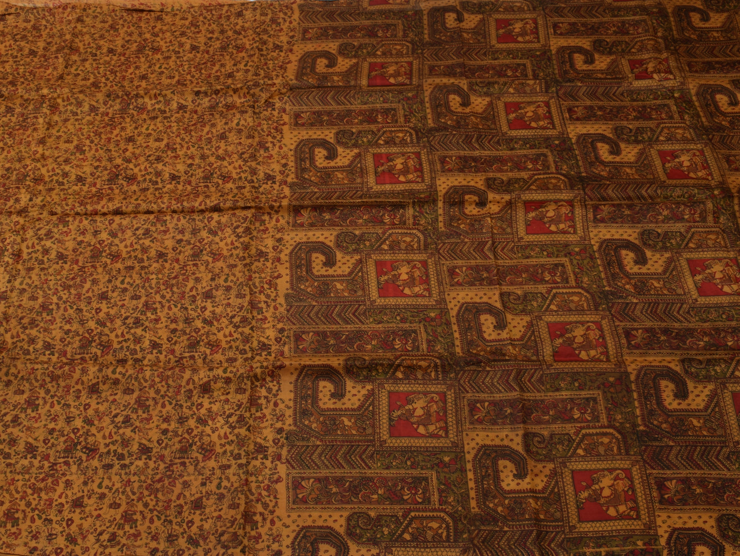 Sushila Vintage Brown Saree 100% Pure Silk Printed Soft Craft 5 Yard Fabric
