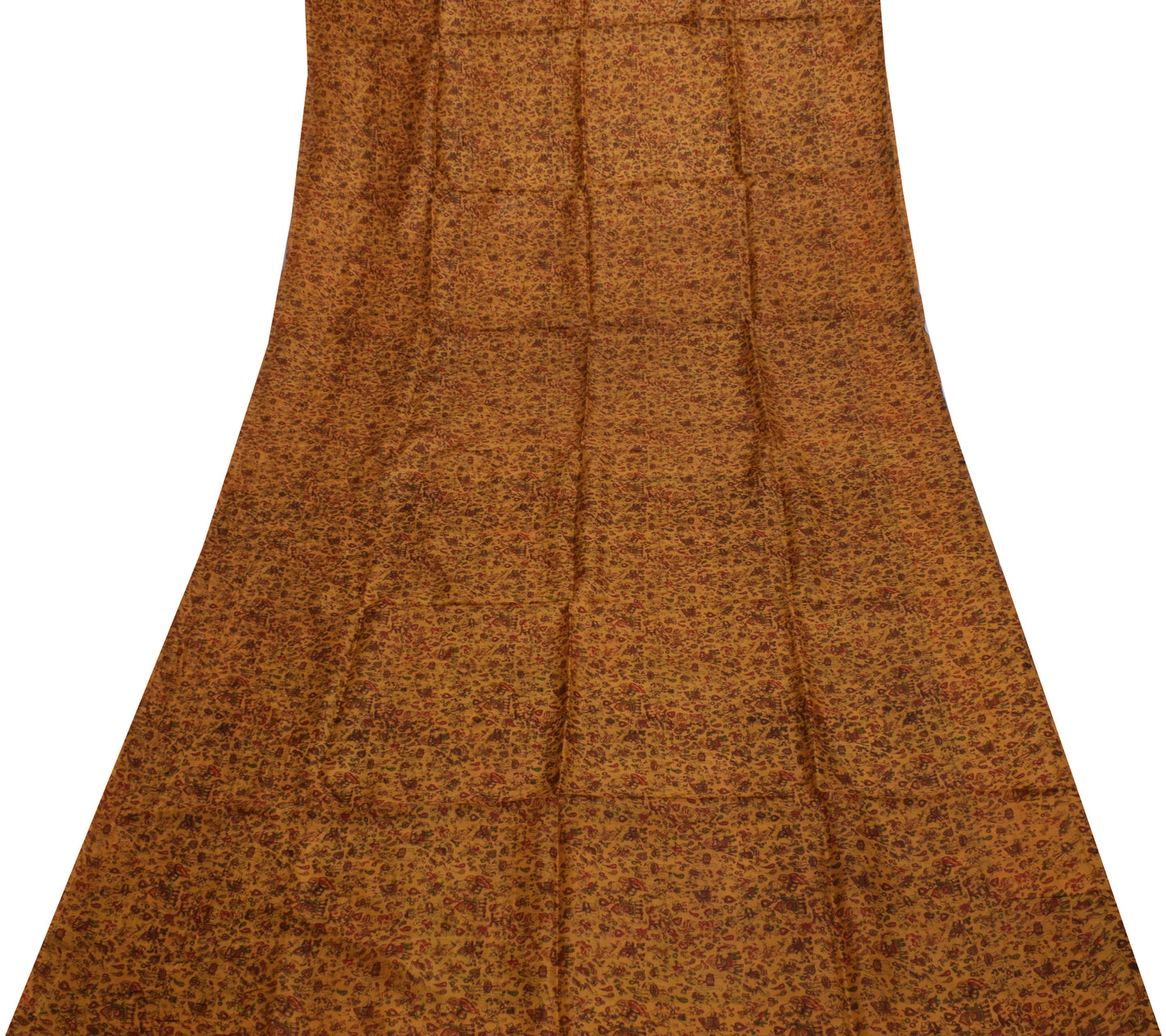 Sushila Vintage Brown Saree 100% Pure Silk Printed Soft Craft 5 Yard Fabric