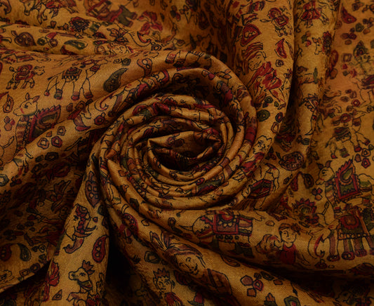 Sushila Vintage Brown Saree 100% Pure Silk Printed Soft Craft 5 Yard Fabric