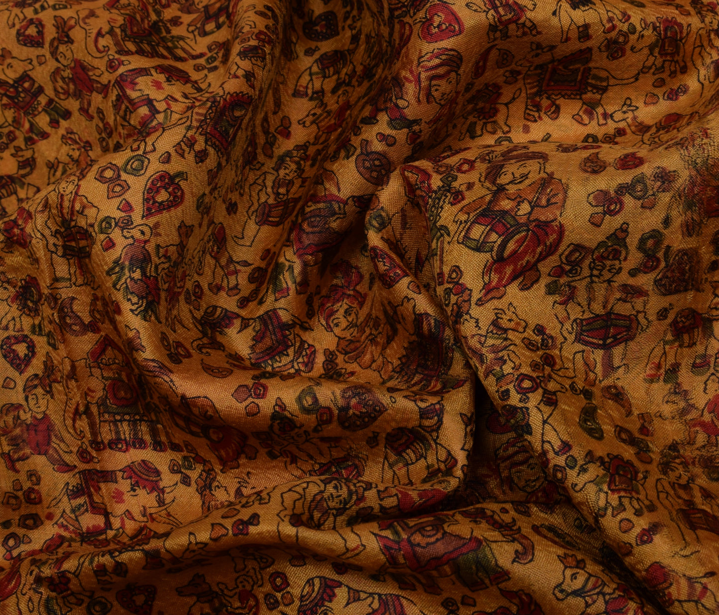 Sushila Vintage Brown Saree 100% Pure Silk Printed Soft Craft 5 Yard Fabric