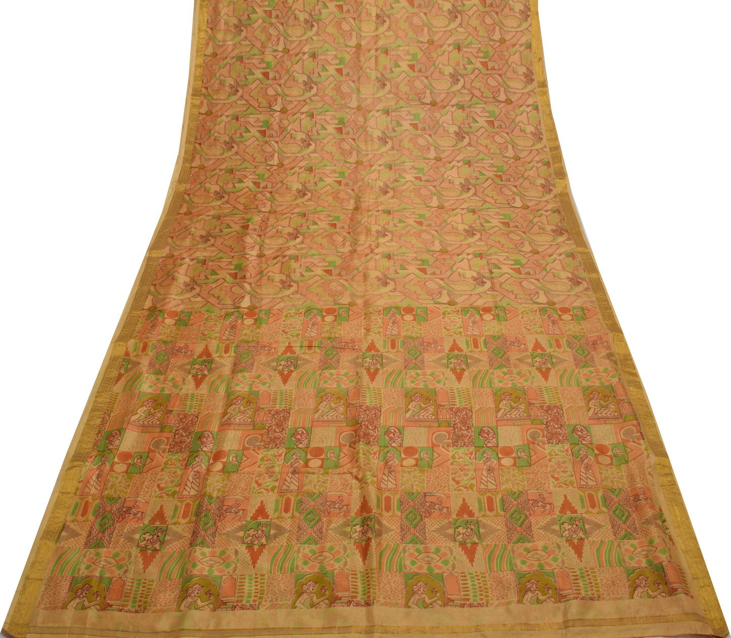 Sushila Vintage Indian Saree 100% Pure Silk Printed 5 Yard Soft Craft Fabric