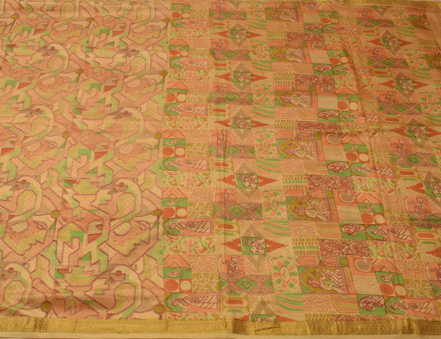 Sushila Vintage Indian Saree 100% Pure Silk Printed 5 Yard Soft Craft Fabric