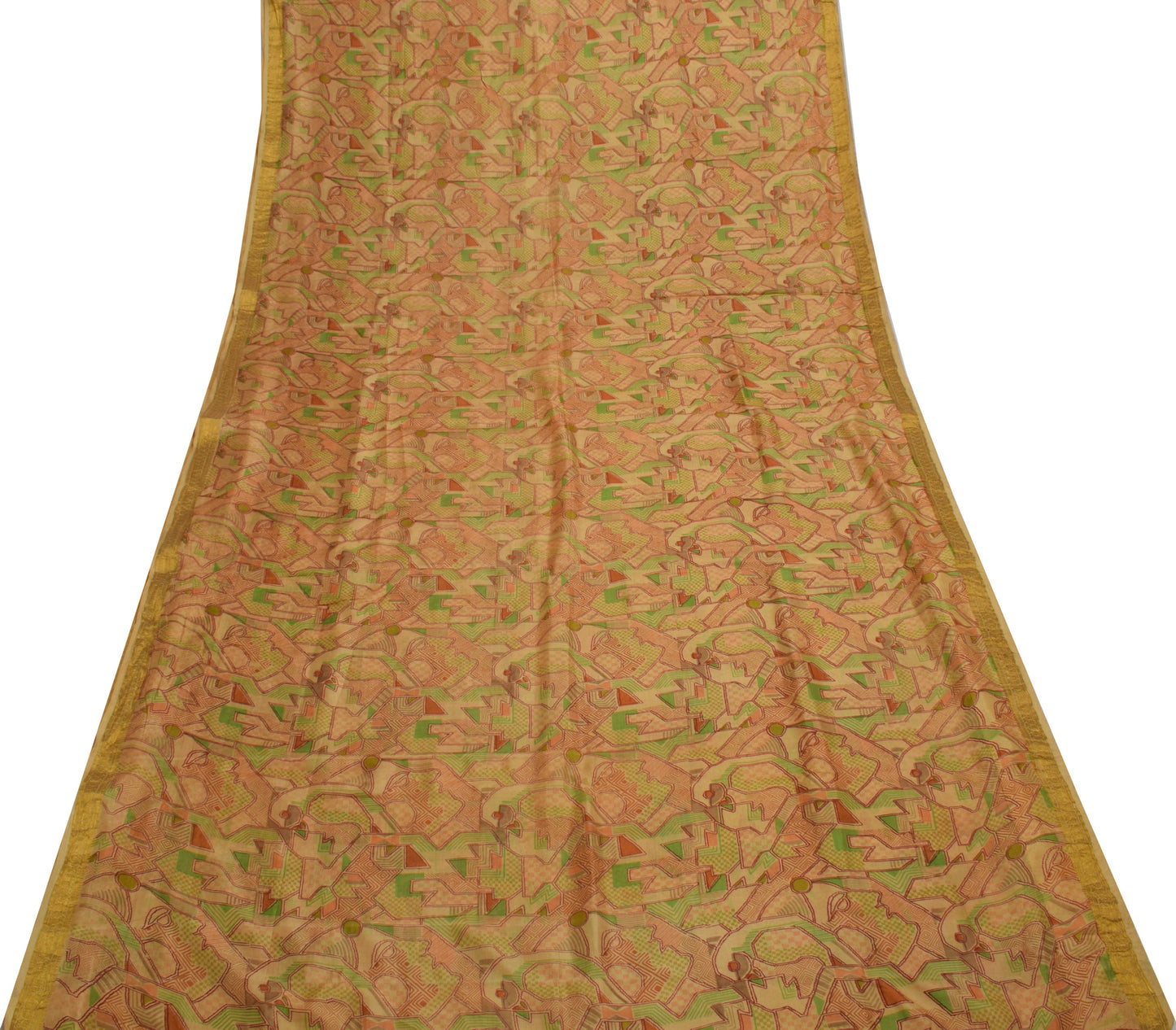 Sushila Vintage Indian Saree 100% Pure Silk Printed 5 Yard Soft Craft Fabric