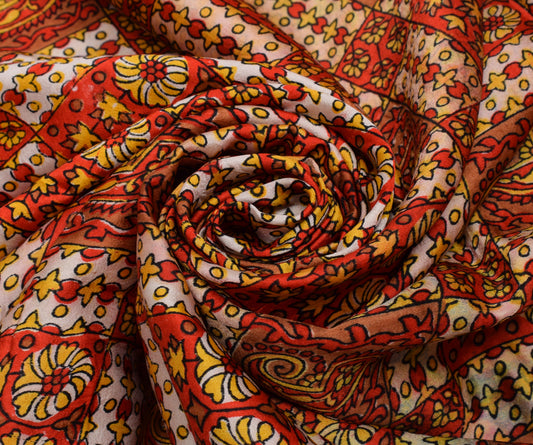 Sushila Vintage Multi-Color Saree Pure Satin Silk Printed Soft Craft Fabric