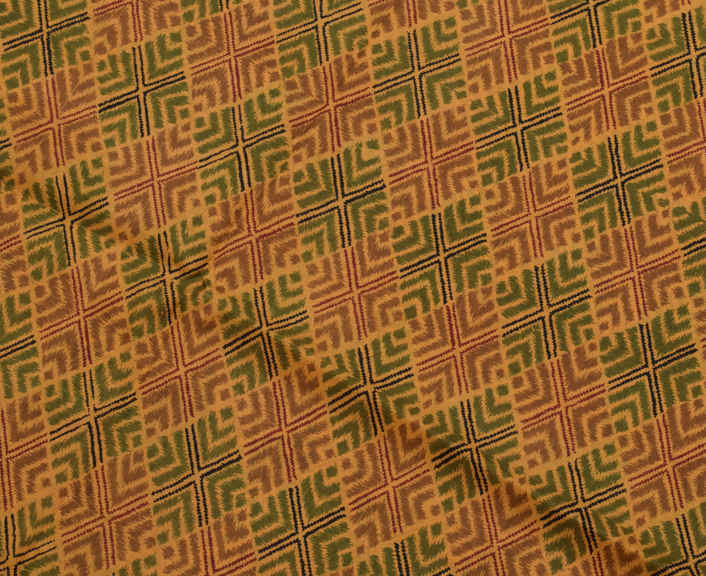Sushila Vintage Mustard Saree 100% Pure Silk Printed 5 Yard Soft Craft Fabric