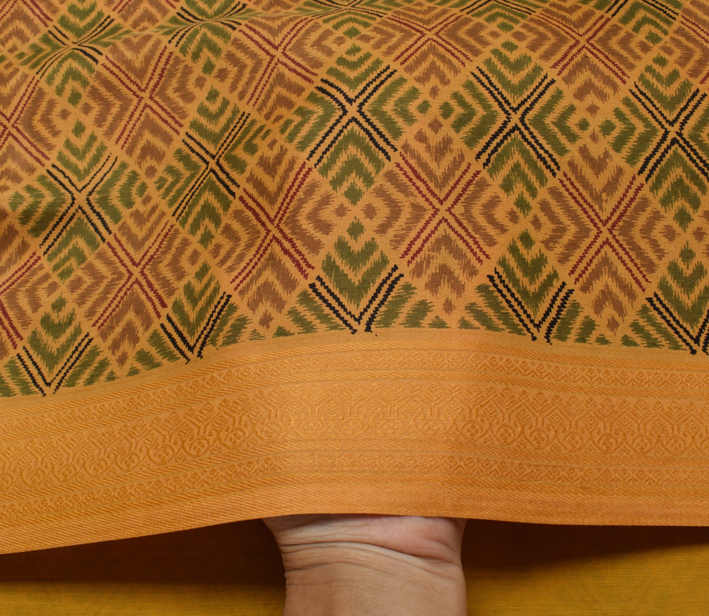 Sushila Vintage Mustard Saree 100% Pure Silk Printed 5 Yard Soft Craft Fabric