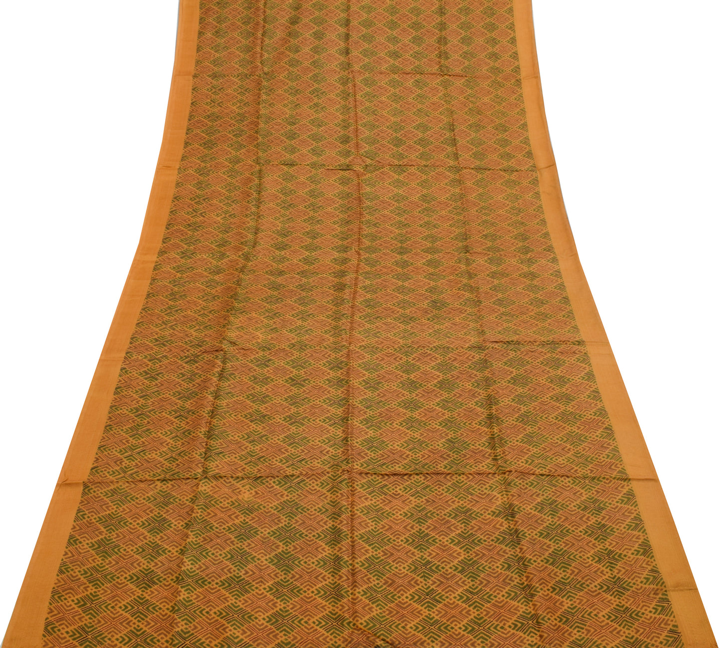 Sushila Vintage Mustard Saree 100% Pure Silk Printed 5 Yard Soft Craft Fabric