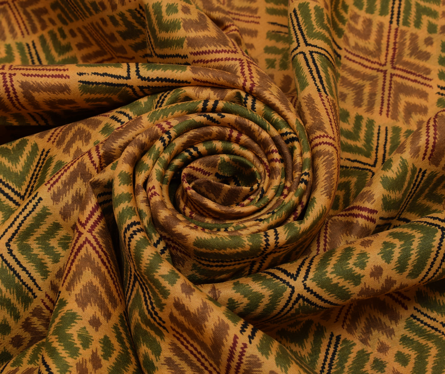 Sushila Vintage Mustard Saree 100% Pure Silk Printed 5 Yard Soft Craft Fabric