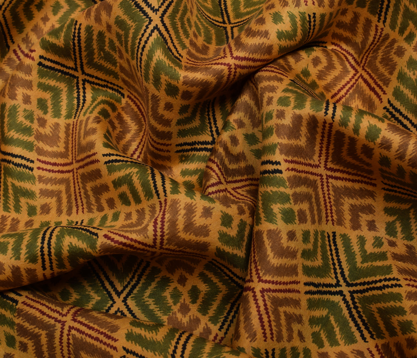 Sushila Vintage Mustard Saree 100% Pure Silk Printed 5 Yard Soft Craft Fabric